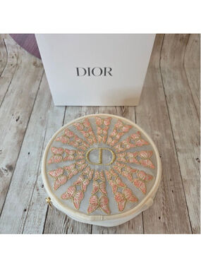 Women's Dior White Pink Butterfly Embroidered Cosmetic Bag